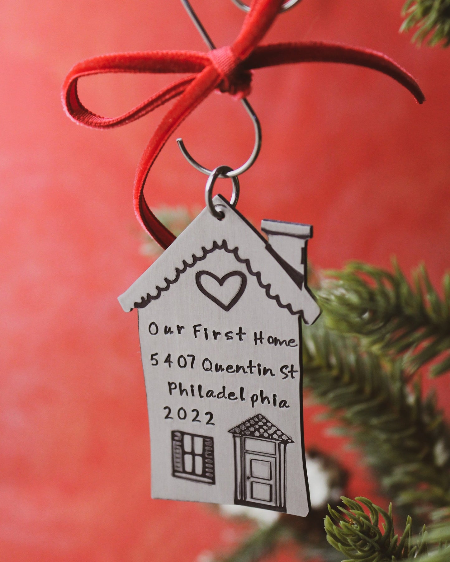 Our First Home Personalized Hand Stamped Christmas Ornament in Aluminum, Our First House Christmas Ornament, Couples Christmas Ornament