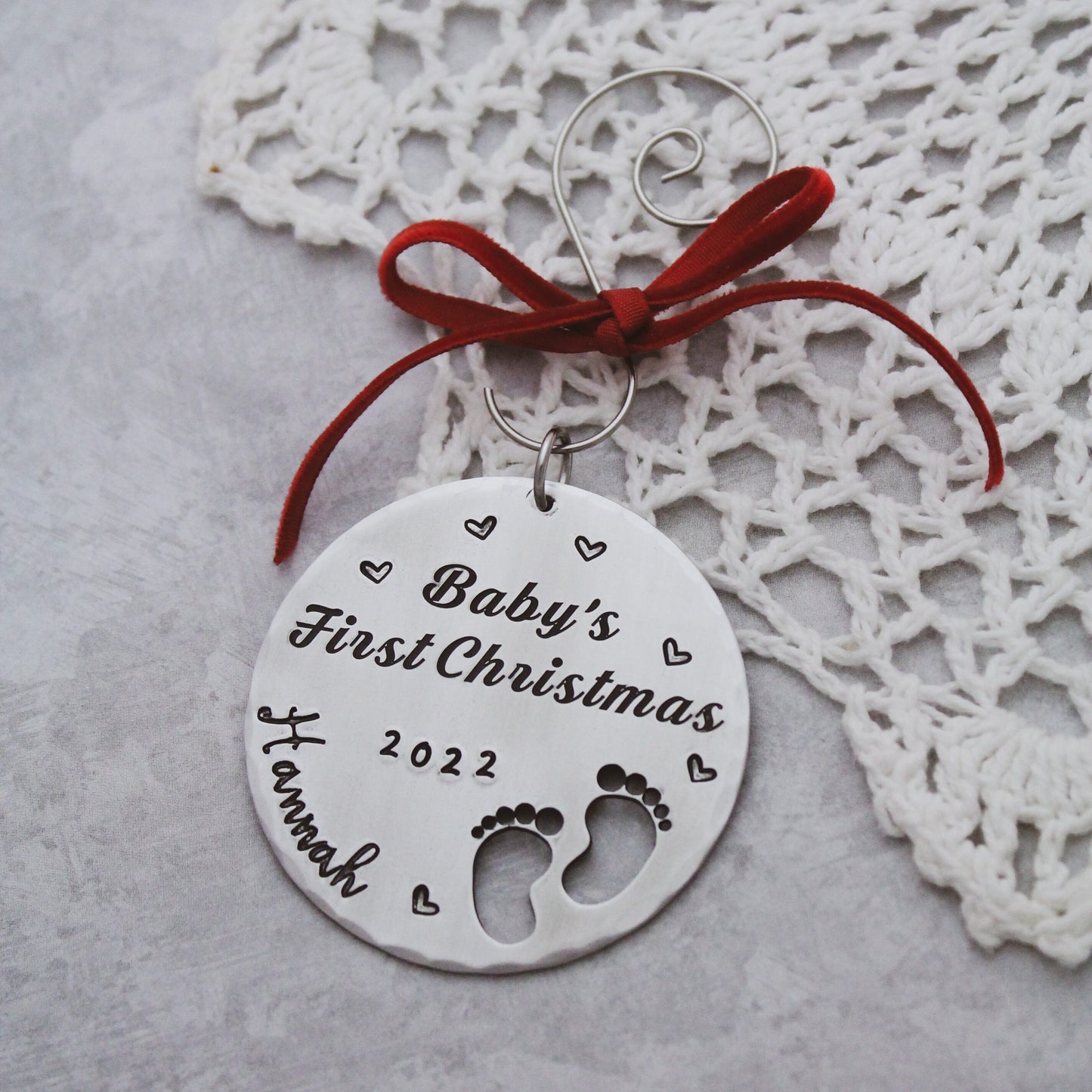 Personalized Baby's First Christmas Ornament, Baby Feet Christmas Ornament, New Baby Gift, Baby Gift, Personalized Hand Stamped Aluminum