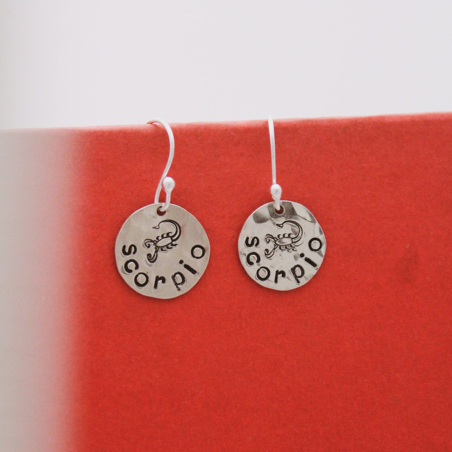 Scorpio Sterling Silver Earrings, Scorpio Zodiac Sign Jewelry, Hand Stamped Personalized Earrings, Scorpio Zodiac Jewelry Unique Gift Her