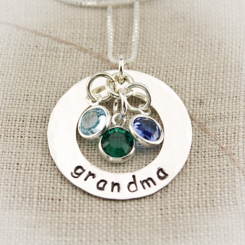 Grandma or Mother Necklace in Sterling Silver Circle of Love Family Personalized with Birthstones Hand Stamped Jewelry