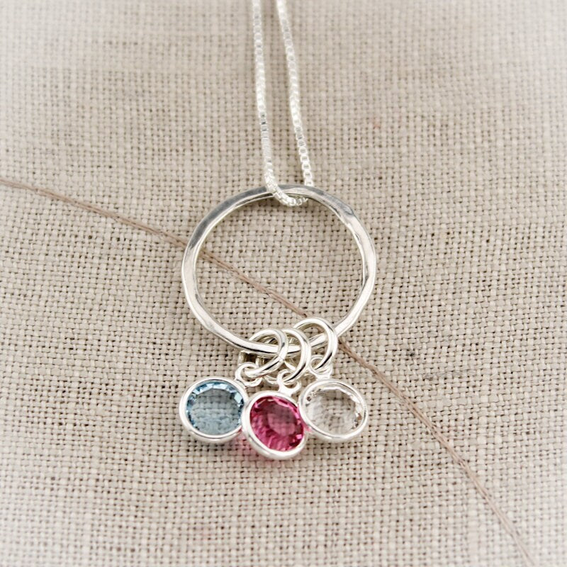 Infinity Charm Necklace with Birthstones, Personalized Mother Necklace with Children, Birthstone Grandma Necklace, Eternity Circle Necklace