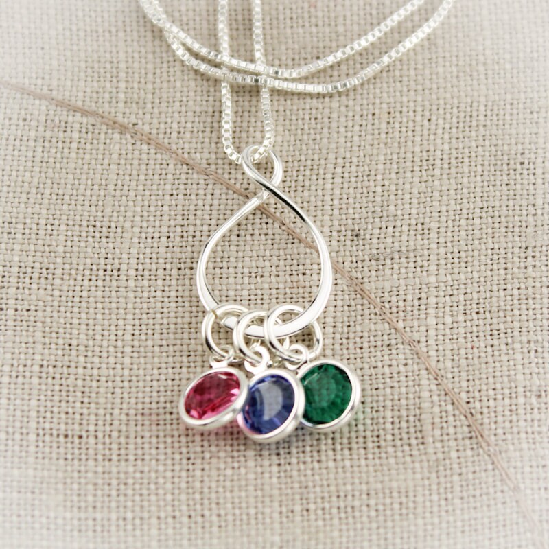Eternity Charm Necklace with Birthstones, Personalized Grandmother Necklace with Birthstones, Infinity Mother Necklace with Children