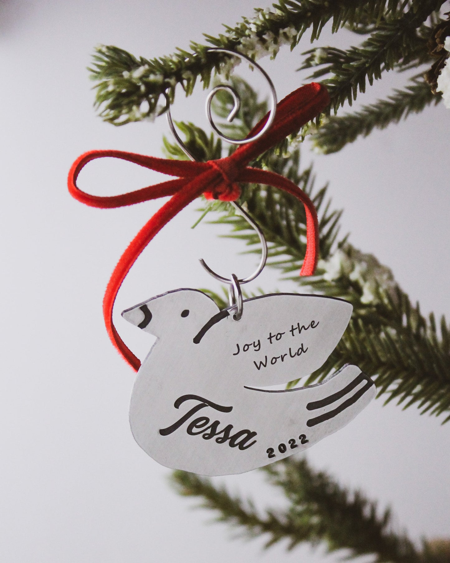 Dove Christmas Ornament, Personalized Name Christmas Ornament, Custom Dove Ornament, Peace On Earth Dove Ornament, Hand Stamped in Aluminum
