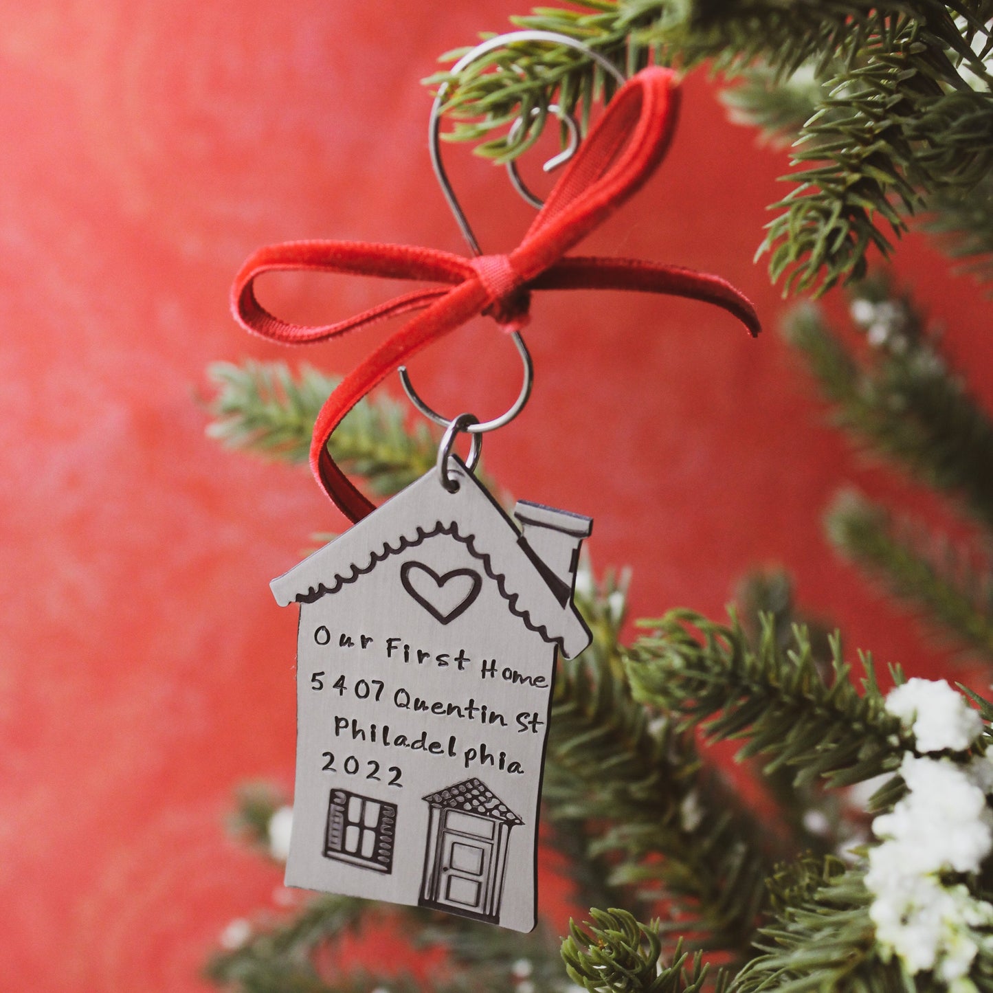 Our First Home Personalized Hand Stamped Christmas Ornament in Aluminum, Our First House Christmas Ornament, Couples Christmas Ornament