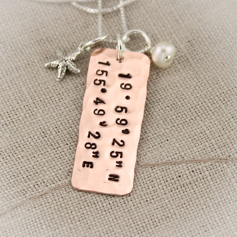 CHART your Special Place Latitude and Longitude  Personalized Copper, Silver, or Brass Coordinates Necklace Hand Stamped Jewelry