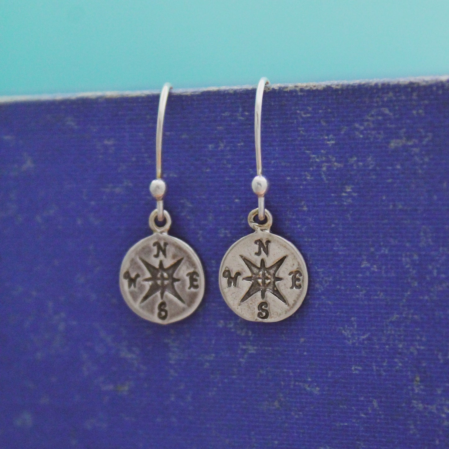 Cute Compass Earrings, Sterling Silver Compass Rose Earrings, Graduation Gift, Compass Jewelry, Grad Gifts for Her, Dainty Silver Earrings
