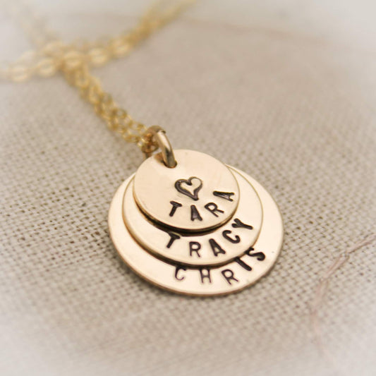 Tiny Three - 3 - Layers 14K Gold Filled Necklace Mother & Grandmother  Personalized Hand Stamped Jewelry