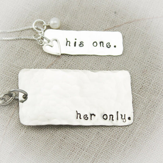 His One Her Only Wedding Newlywed Necklace and Keychain Gift Set Silver 25th Anniversary