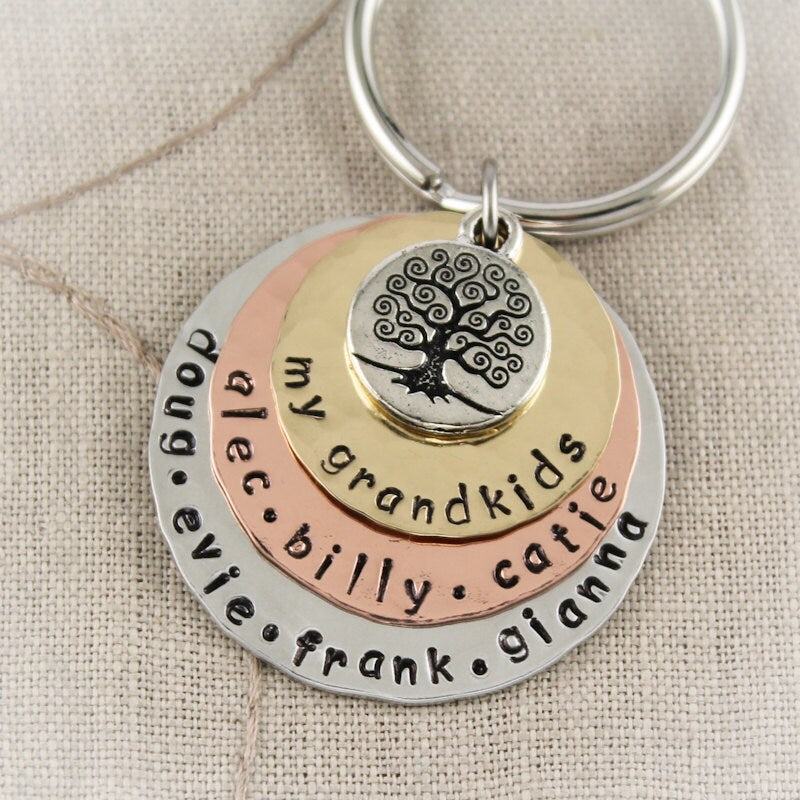 Personalized Family Key Chain, Key Chain for Grandmother, Keychain for Grandfather, Father's Day Gift, Mother's Day Gift, Hand Stamped