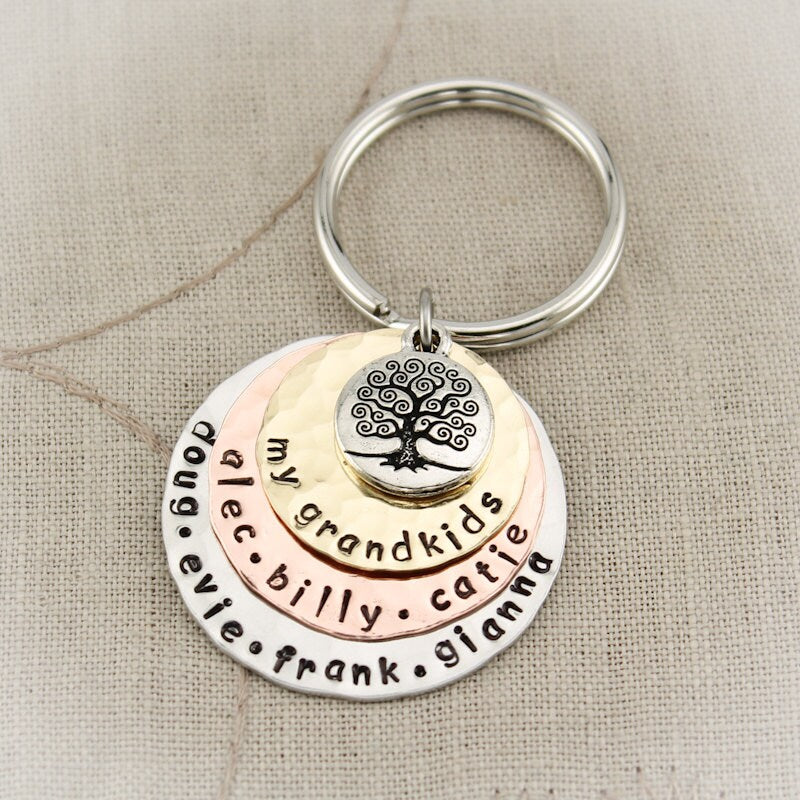 Personalized Family Key Chain, Key Chain for Grandmother, Keychain for Grandfather, Father's Day Gift, Mother's Day Gift, Hand Stamped