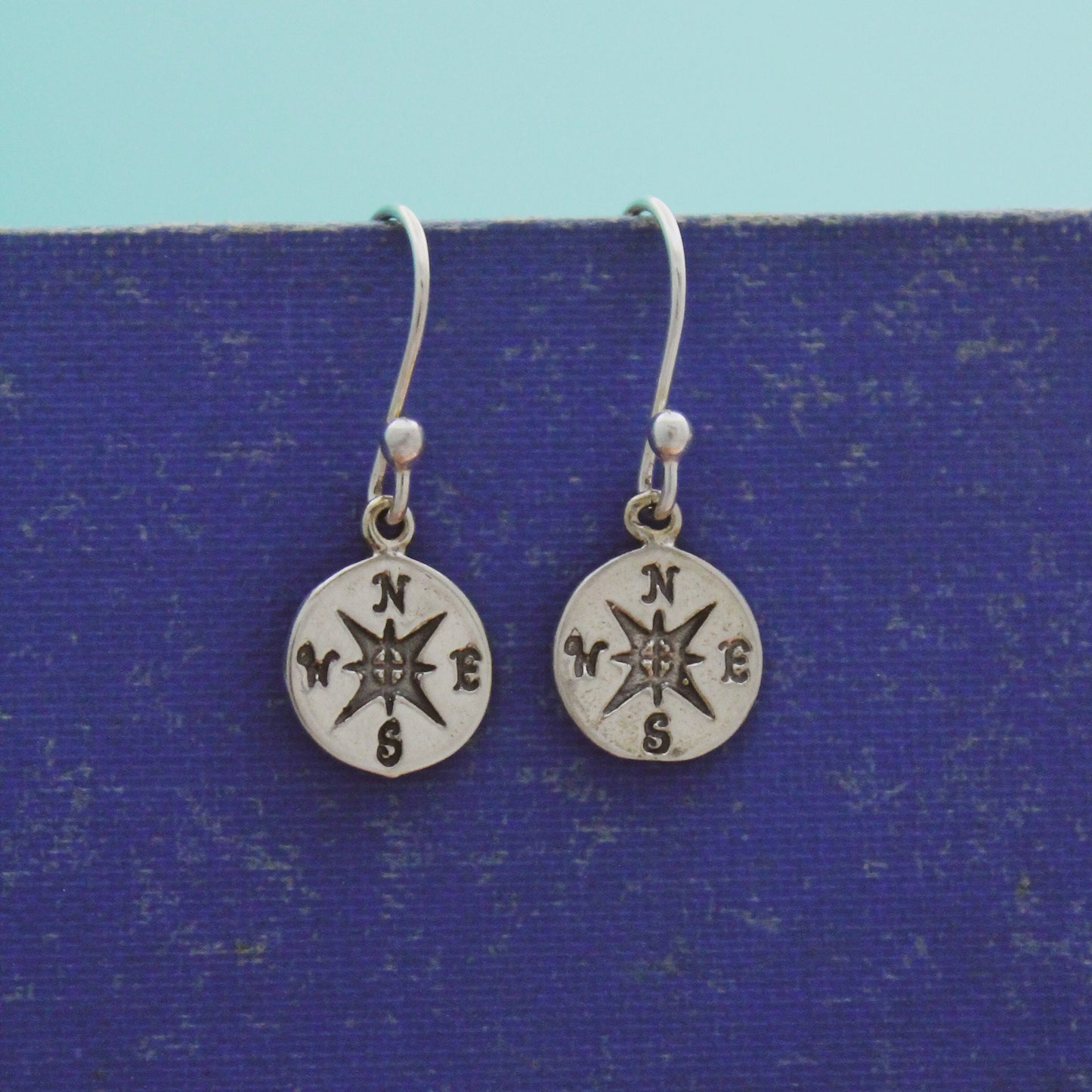 Cute Compass Earrings, Sterling Silver Compass Rose Earrings, Graduation Gift, Compass Jewelry, Grad Gifts for Her, Dainty Silver Earrings