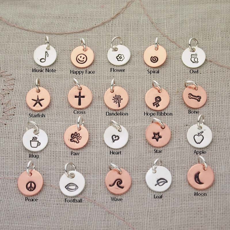 Tiny Charms Sterling Silver Hand Stamped Personalized Many to Choose From