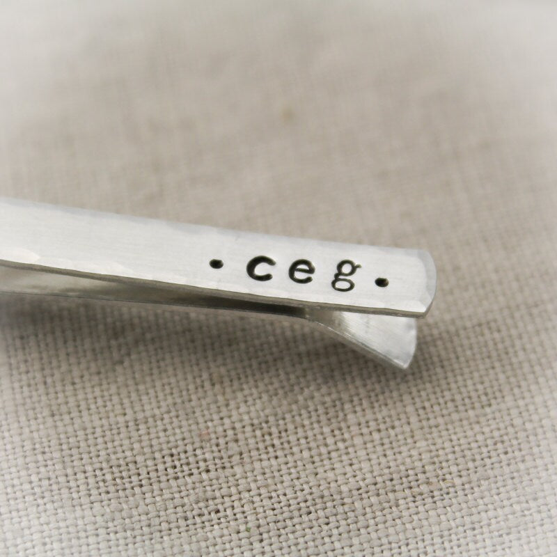 Personalized Men's Tie Clip Silver, Father's Day Gift, Best Dad Ever Tie Bar, Groomsmen Gift. Gifts for Him, Hand Stamped Personalized