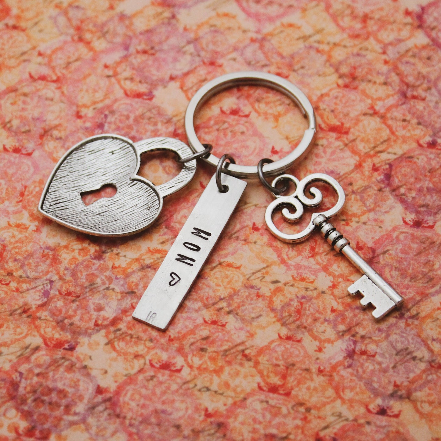 Love You Heart Lock and Key Key Chain, Yoga Teacher Gift, Yoga Gift, Yoga Jewelry, Breathe Keychain, Hand Stamped Personalized Jewelry