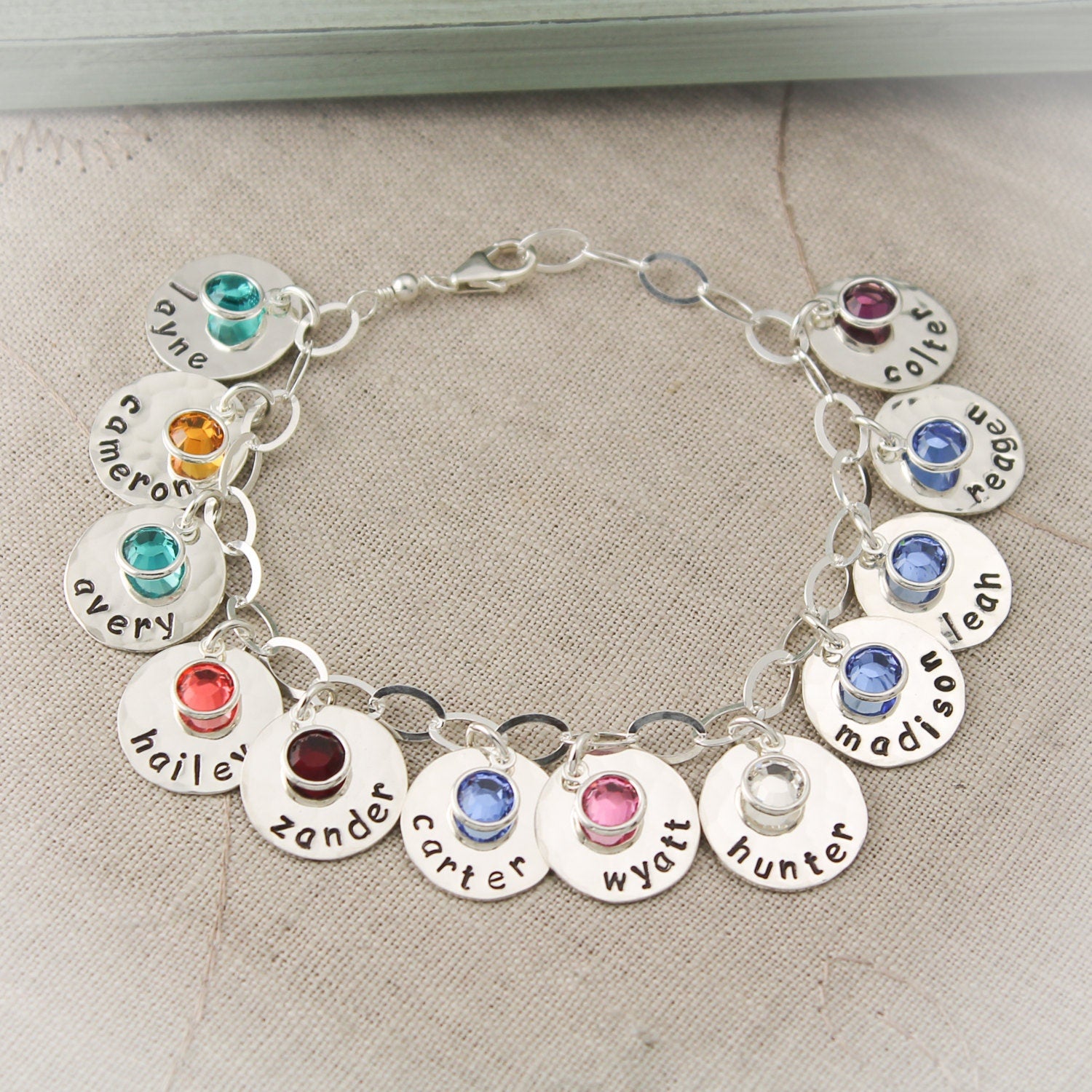 Personalized Mother Charm Bracelet with Birthstones, Mommy Jewelry, Grandma Charm Bracelet, Mother's Day Gift, Gifts for Her, Hand Stamped