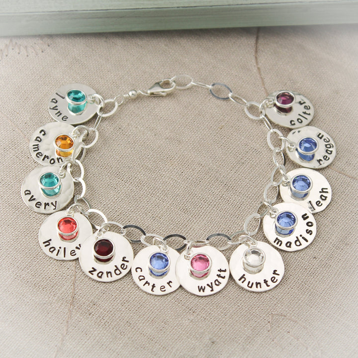 Personalized Mother Charm Bracelet with Birthstones, Mommy Jewelry, Grandma Charm Bracelet, Mother's Day Gift, Gifts for Her, Hand Stamped