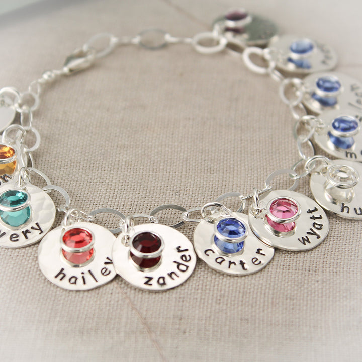 Personalized Mother Charm Bracelet with Birthstones, Mommy Jewelry, Grandma Charm Bracelet, Mother's Day Gift, Gifts for Her, Hand Stamped