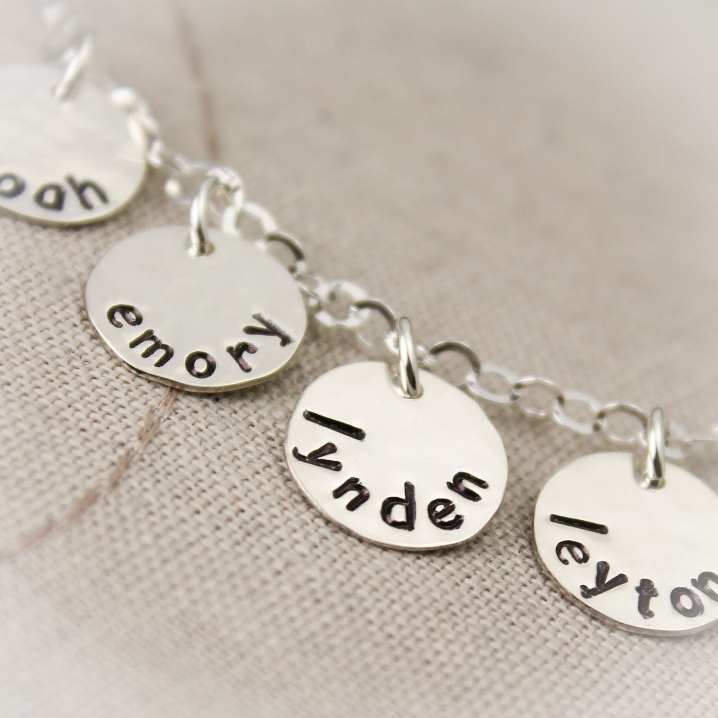 Little Kisses Sterling Silver Charm Necklace Six (6) Children Grandmother, Mother, , Personalized Hand Stamped Jewelry