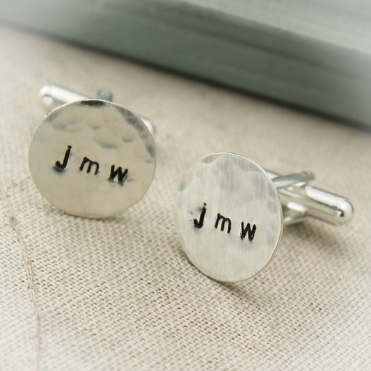 Men's Cuff Links Sterling Silver Hand Stamped Personalized Groom Gift Wedding Day