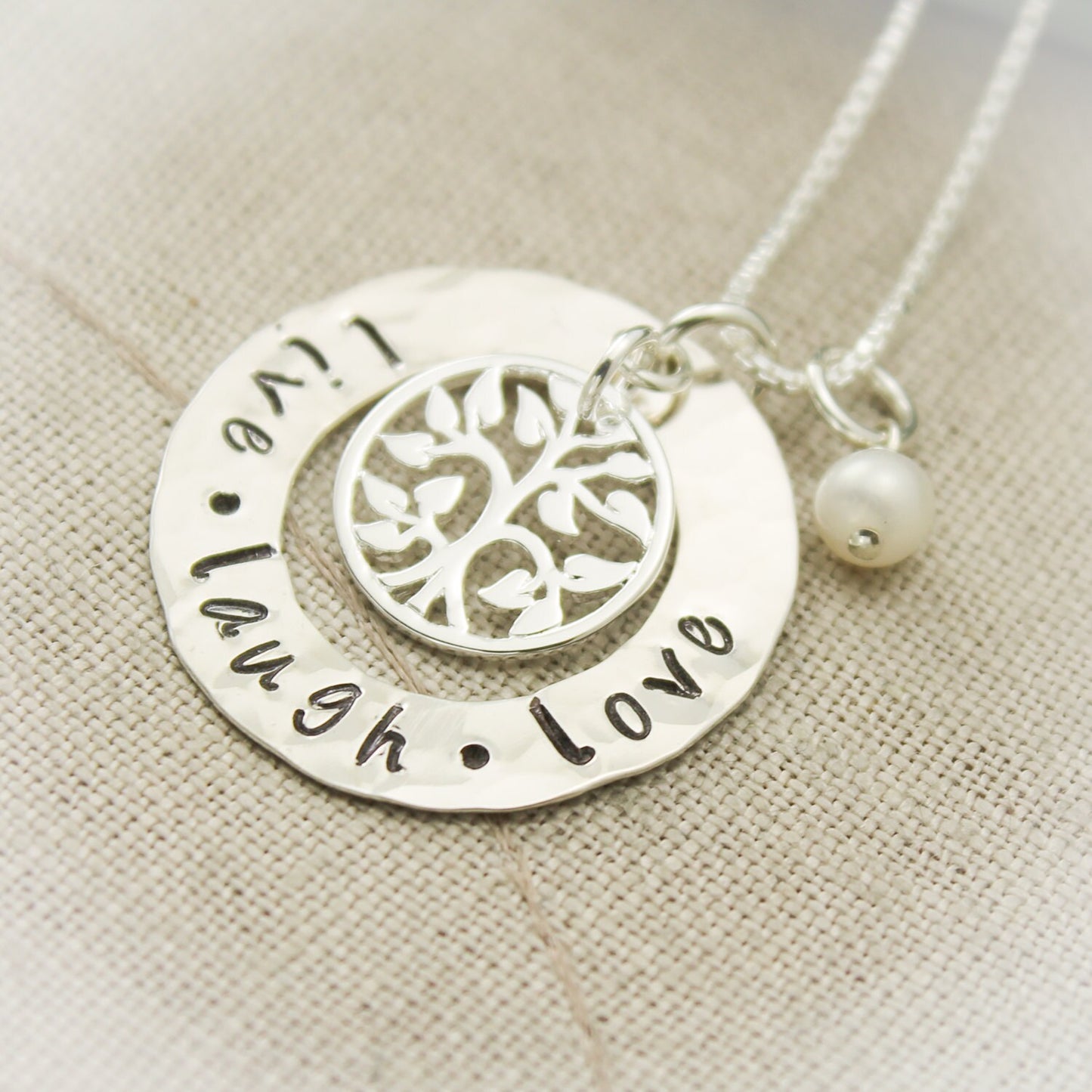Family Tree Necklace - Personalized - Hand Stamped - Sterling Silver