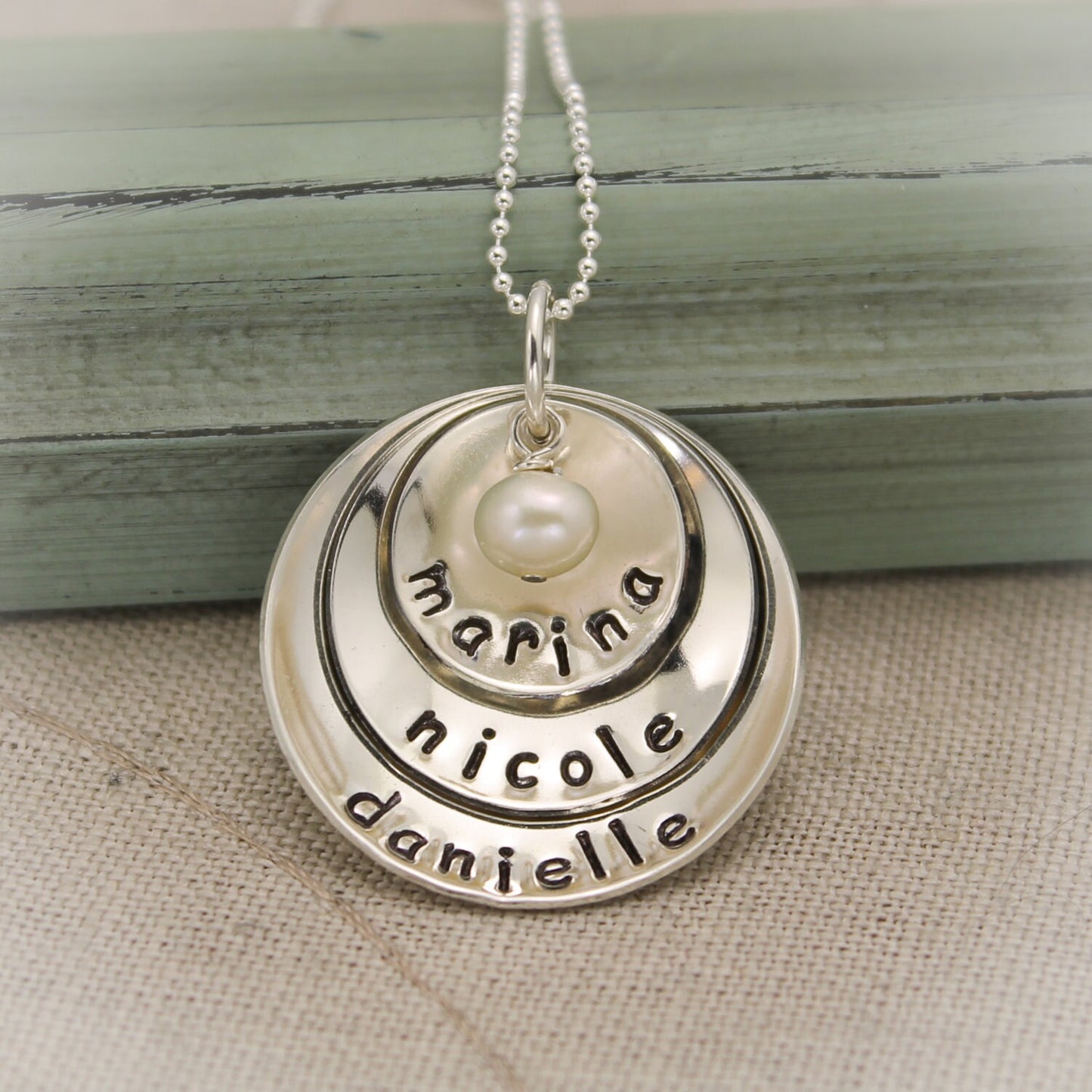 Grandma or Mother Layered and Domed Personalized Necklace in Sterling Silver Hand Stamped Jewelry