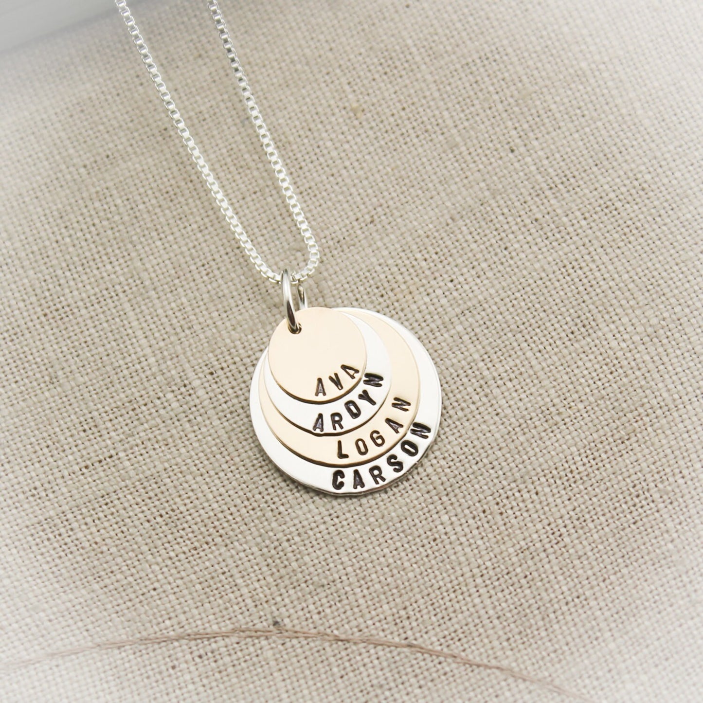 Four Tiny Layers Grandma or Mommy Layered Necklace Silver and 14K Gold Filled Personalized Necklace Hand Stamped Jewelry