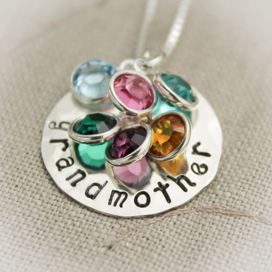 Grandmother or Mother Personalized Necklace  Sterling Silver Hand Stamped Jewelry