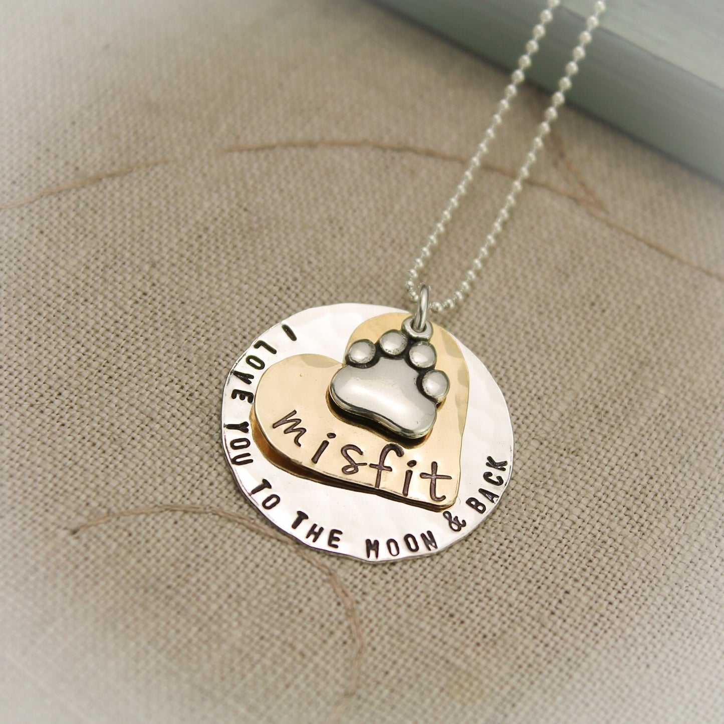 Dog or Cat Lover Gift Necklace I Love You to the Moon and Back with Paw Charm Personalized Hand Stamped Jewelry-