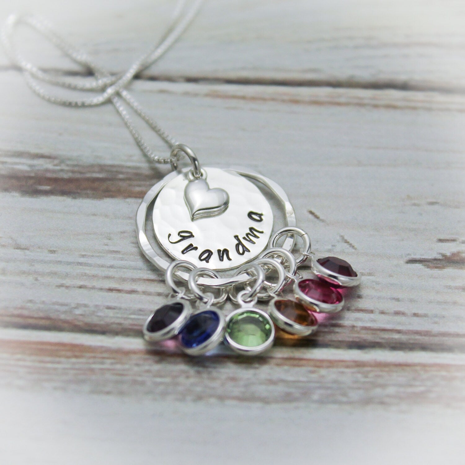 Grandma Necklace, Grandmother Necklace, Birthstone Necklace, Grandchildren Necklace, Hand Stamped Personalized, Mother's Day Gift, Silver