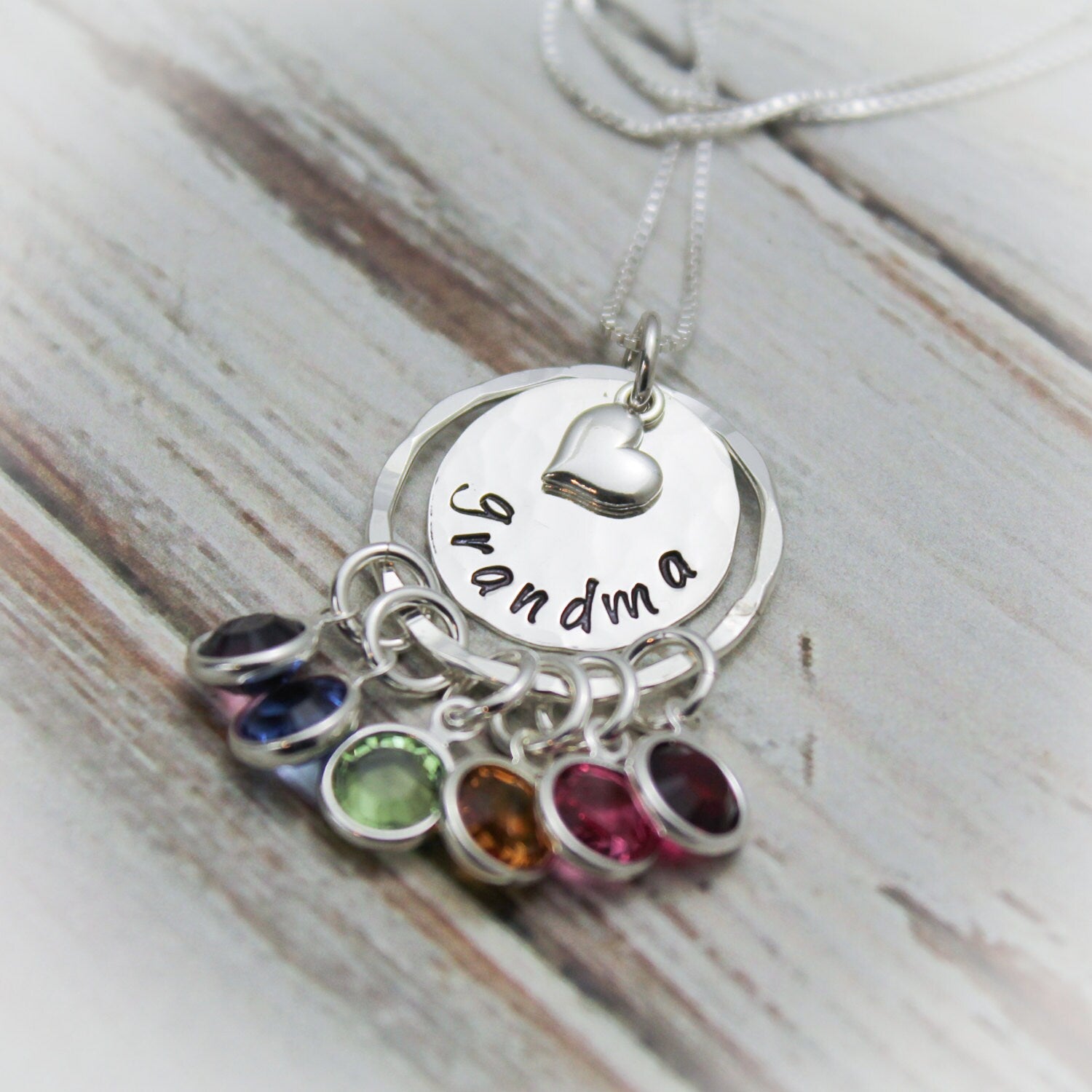 Grandma Necklace, Grandmother Necklace, Birthstone Necklace, Grandchildren Necklace, Hand Stamped Personalized, Mother's Day Gift, Silver