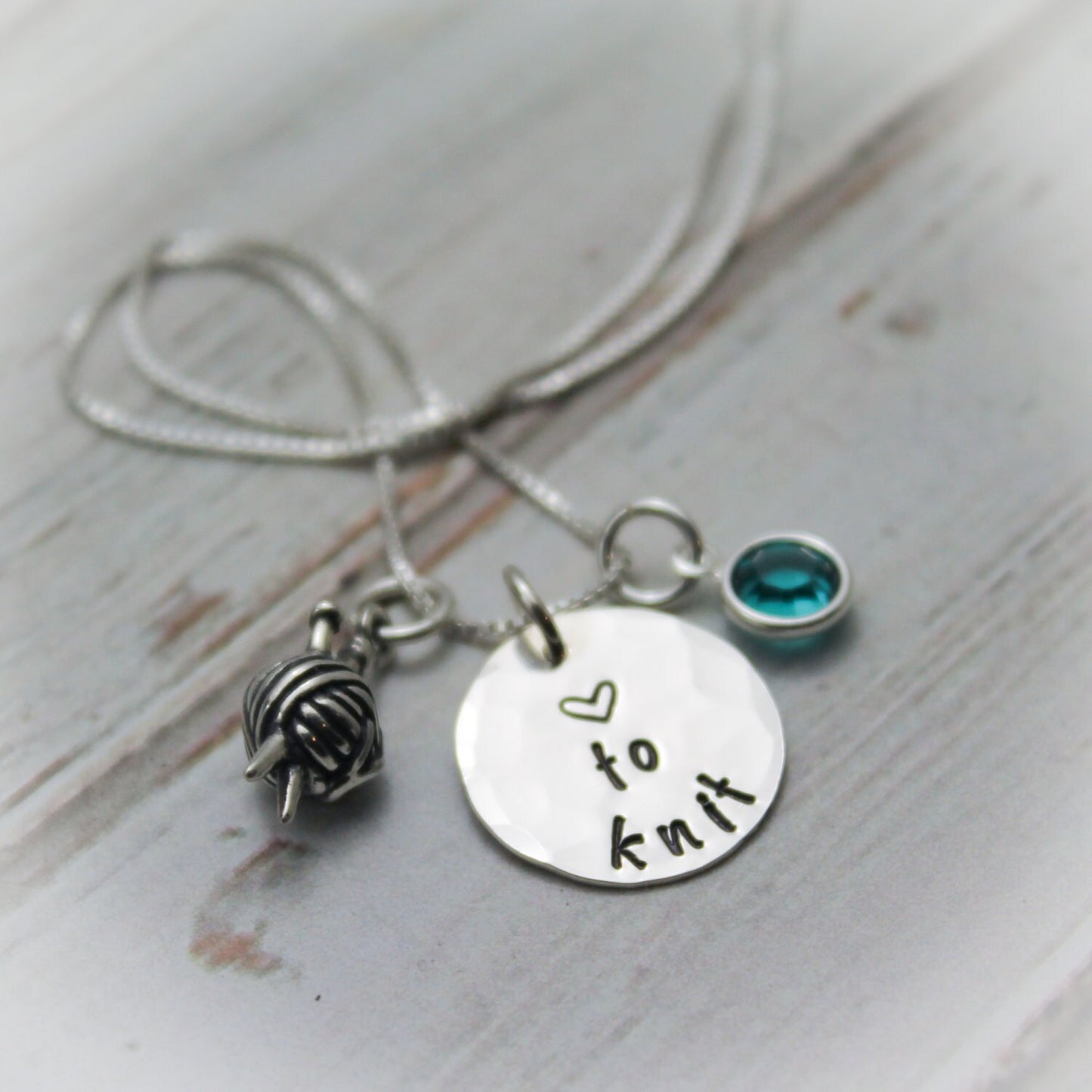 Love to Knit Sterling Silver Personalized Hand Stamped Necklace