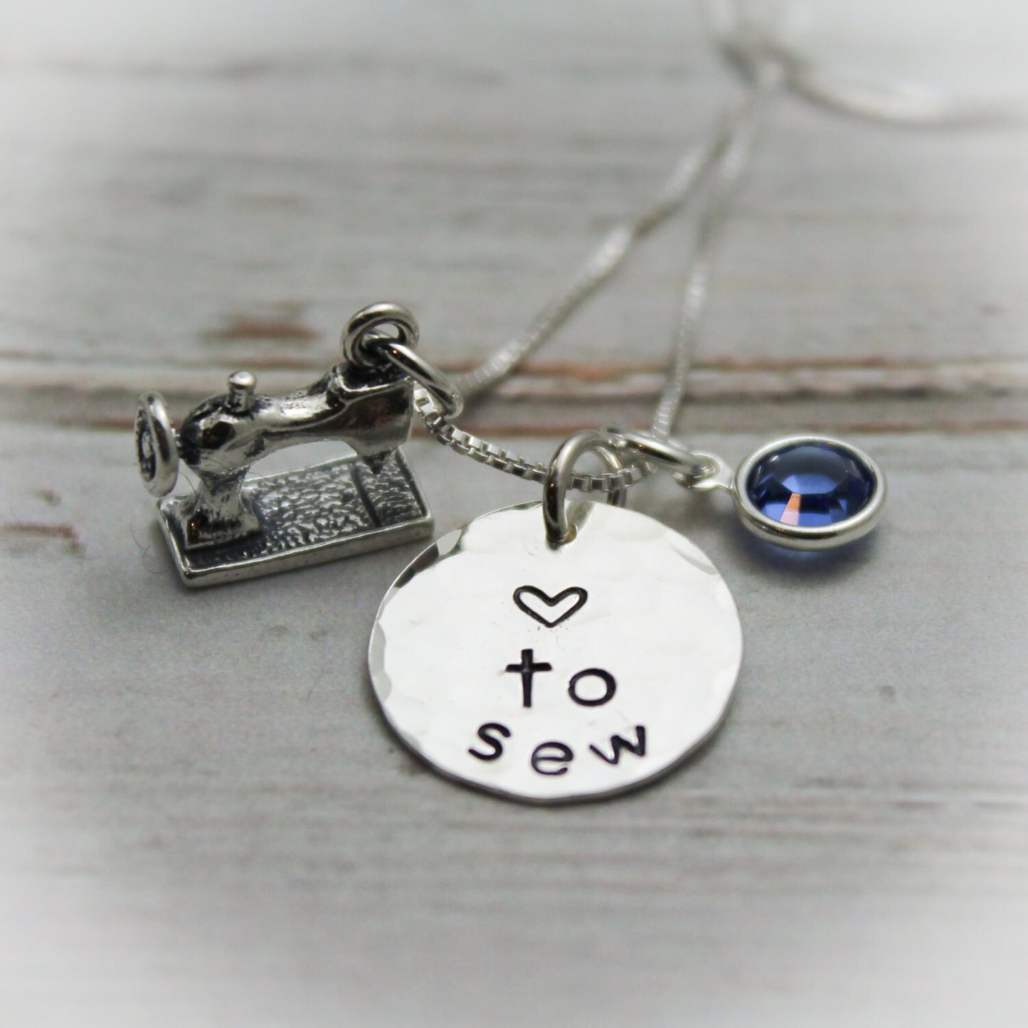 Love to Sew Necklace, Sewing Machine Necklace, Sewing Necklace, Gift for Sewer, Sterling Silver Personalized Hand Stamped Necklace