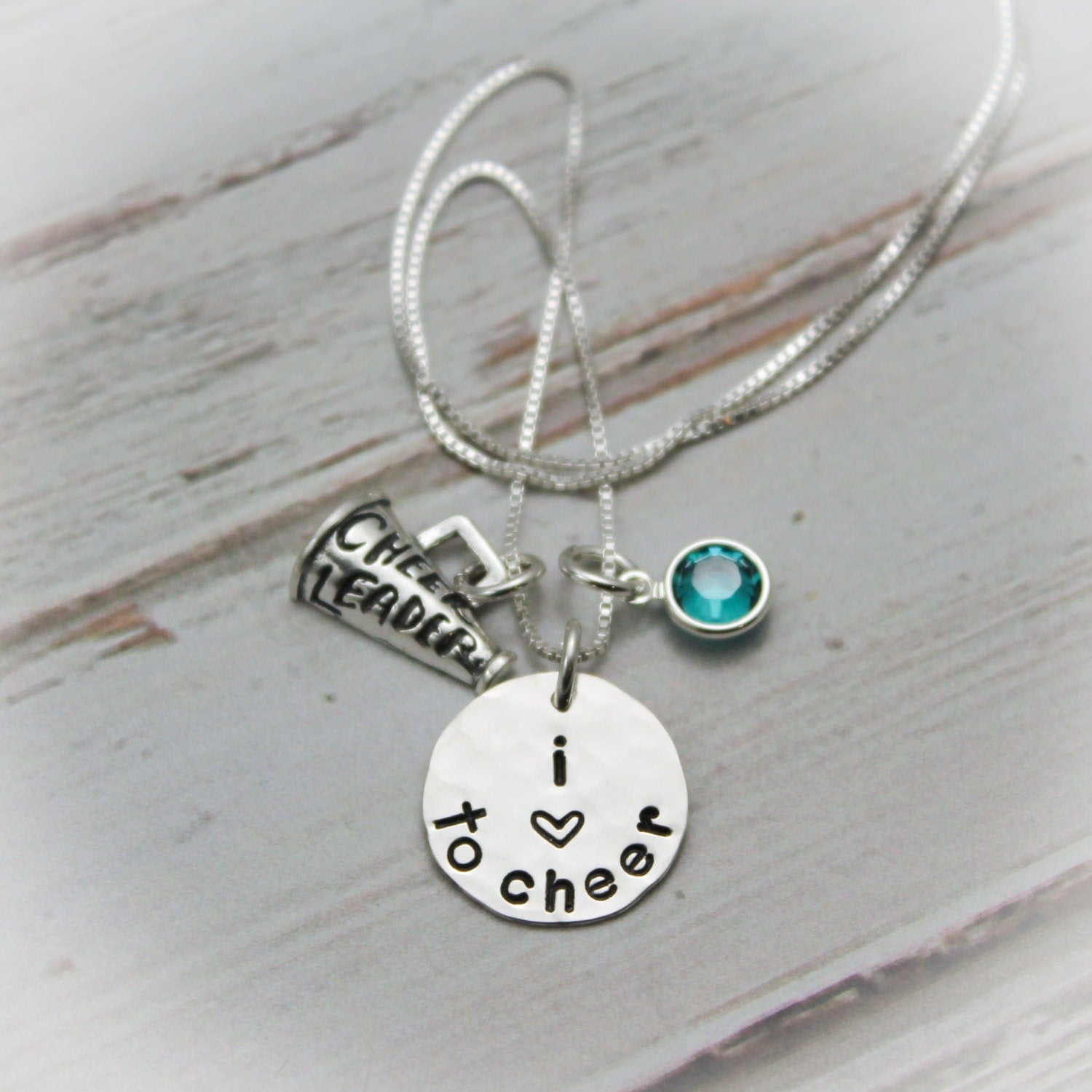 Cheerleader Personalized Necklace,  Megaphone Necklace, Pepsquad Jewelry, Love to Cheer Necklace, Hand Stamped Necklace