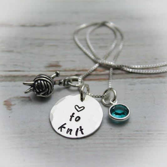 Love to Knit Sterling Silver Personalized Hand Stamped Necklace
