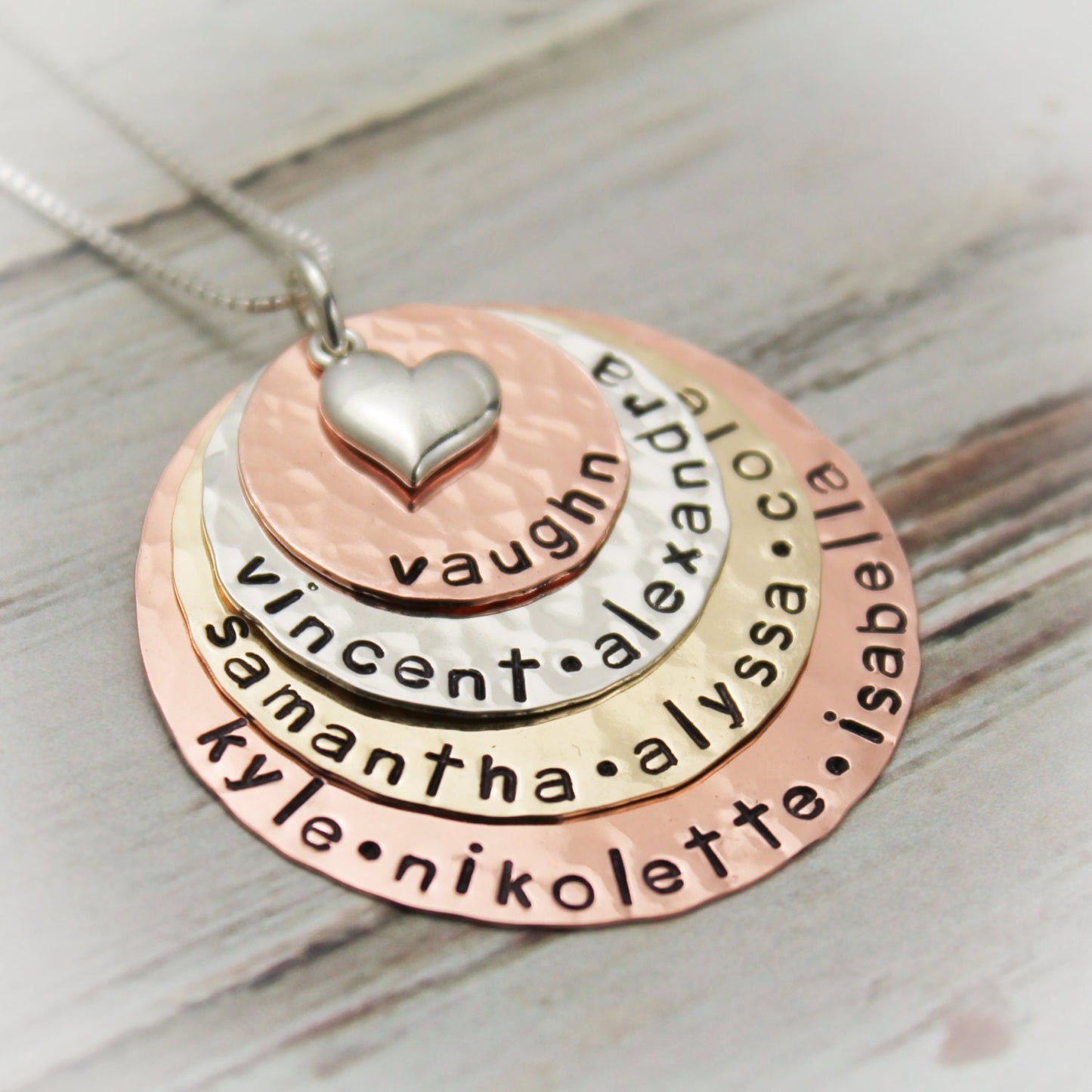 Grandmother Layered Mixed Metals Necklace Personalized Hand Stamped Jewelry
