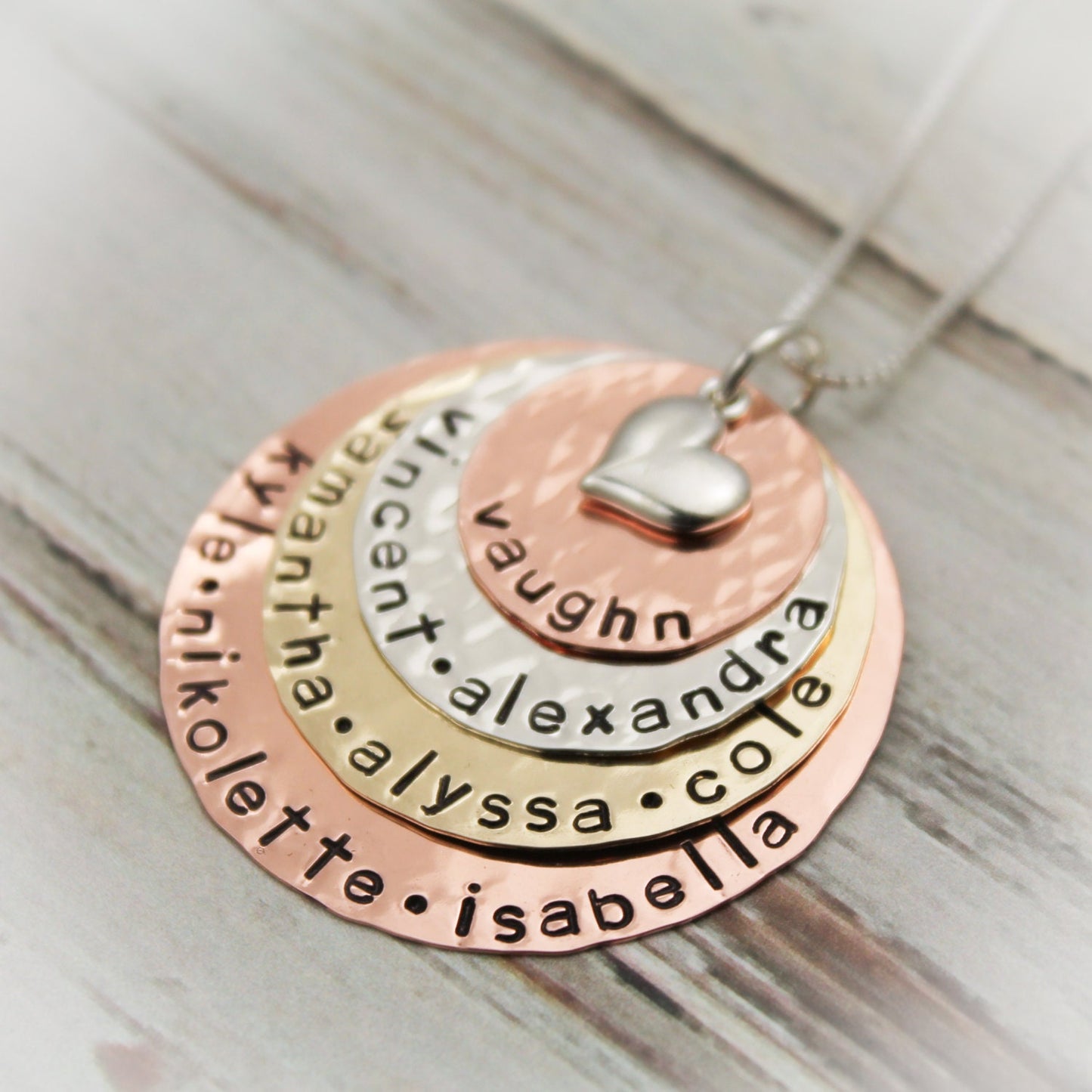 Grandmother Layered Mixed Metals Necklace Personalized Hand Stamped Jewelry