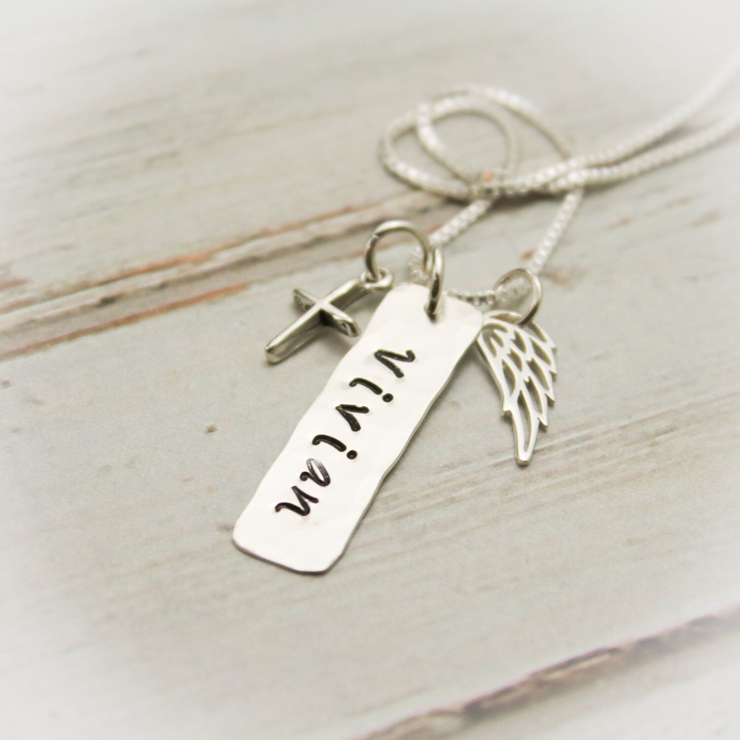 Angel Wing and Cross Tag Necklace - Main Image