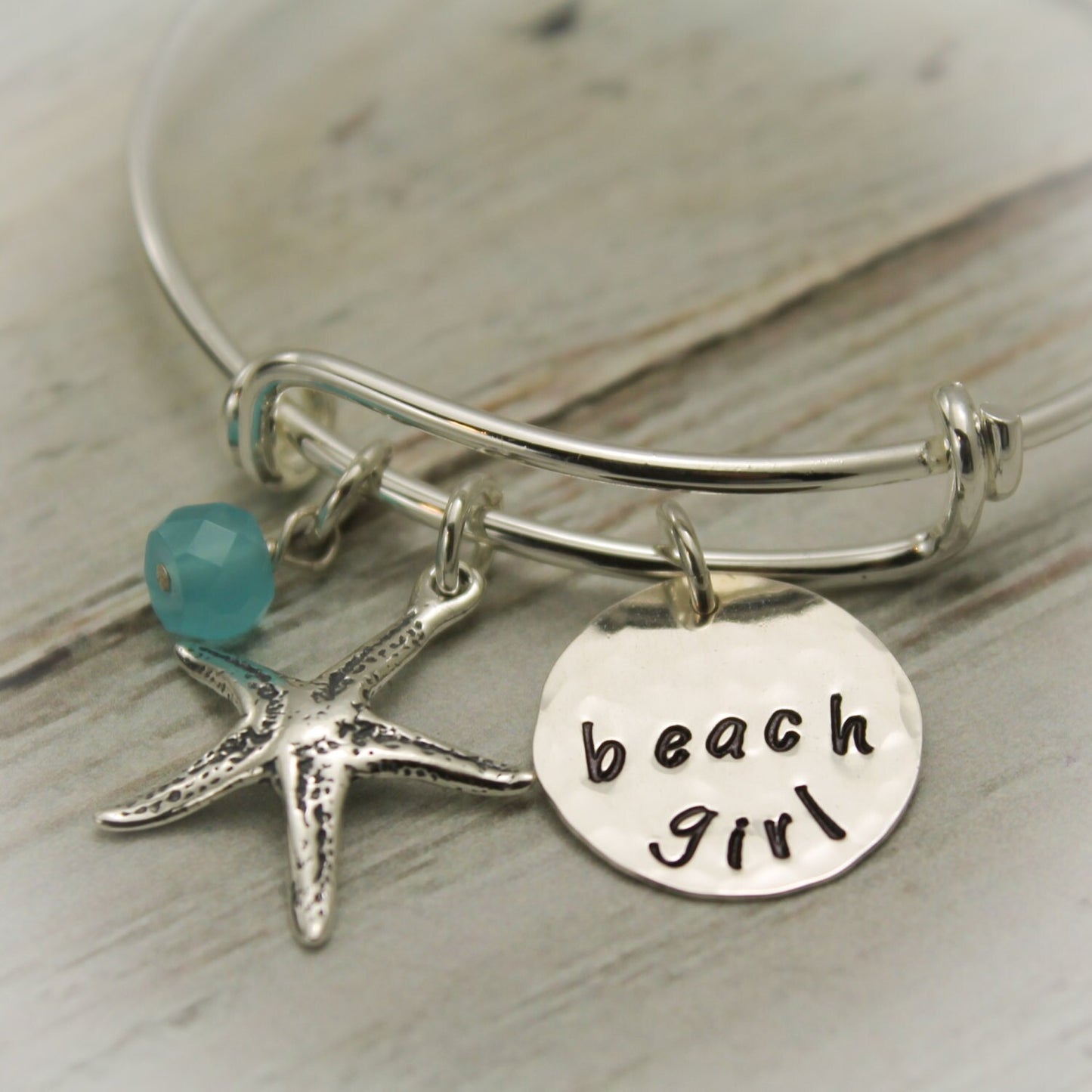 Beach Girl Bangle, Starfish Bracelet, Beach Jewelry, Vacation Jewelry, Cruise Wear, Personalized Hand Stamped Jewelry