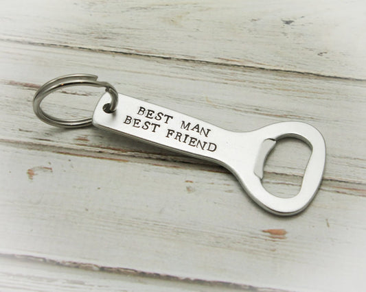 BEST MAN, Groomsmen Aluminum Key Chain Bottle Cap Opener Hand Stamped Personalized Hand Stamped Personalized Key Chain