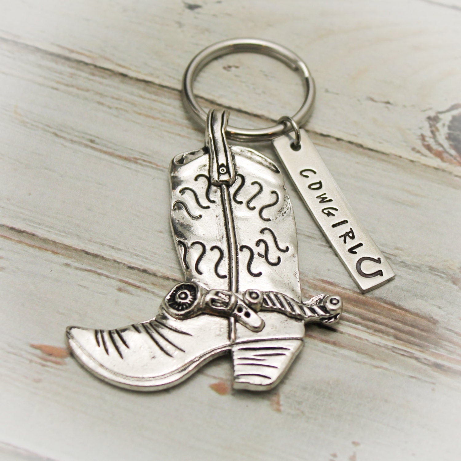 Cowgirl Keychain Cowboy Boot Hand Stamped Personalized Accessory