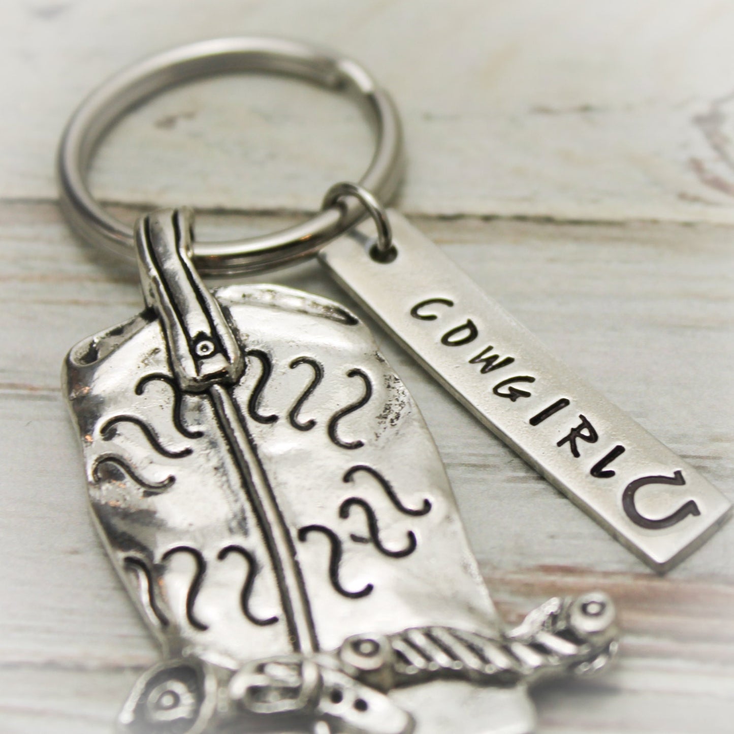 Cowgirl Keychain Cowboy Boot Hand Stamped Personalized Accessory