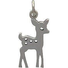 Baby Fawn Deer Charm Necklace in Sterling Silver