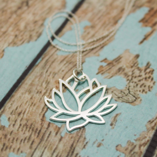 Large Lotus Flower Necklace in Sterling Silver over Bronze