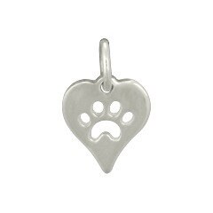 Petite Cute Dog or Cat Heart Paw Charm Necklace in Sterling Silver