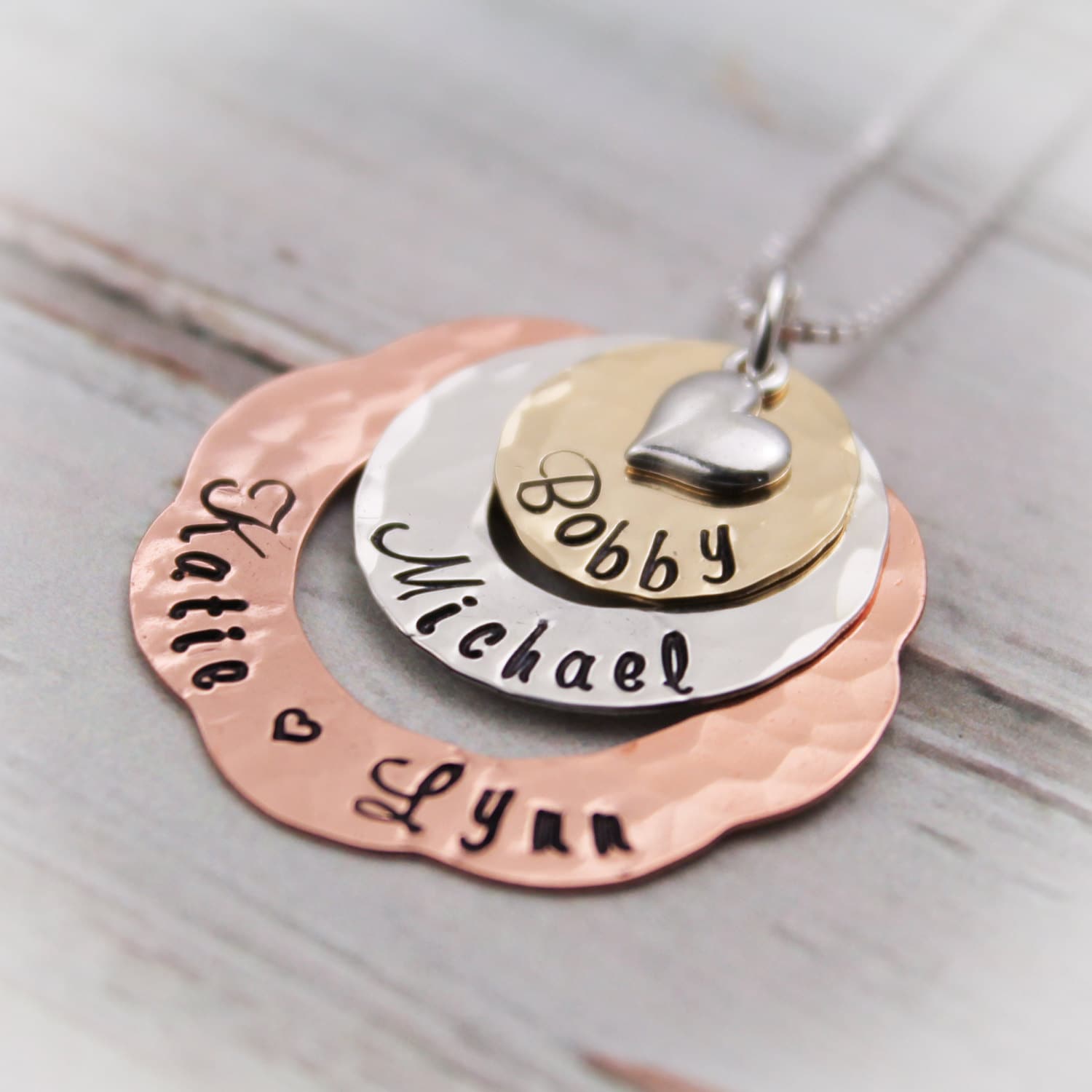 Fancy Washer Layered Mother or Grandma Necklace Personalized Hand Stamped Jewelry-