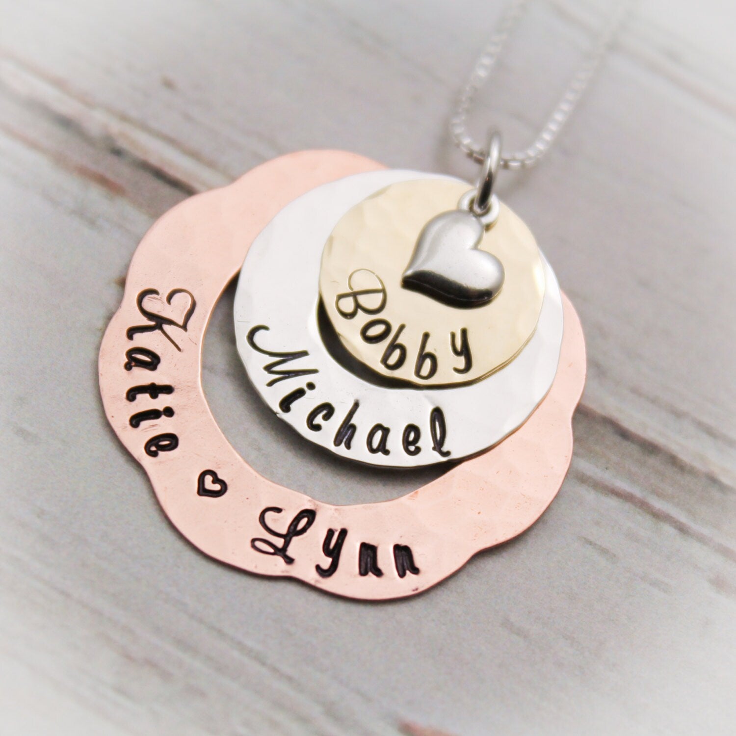 Fancy Washer Layered Mother or Grandma Necklace Personalized Hand Stamped Jewelry-