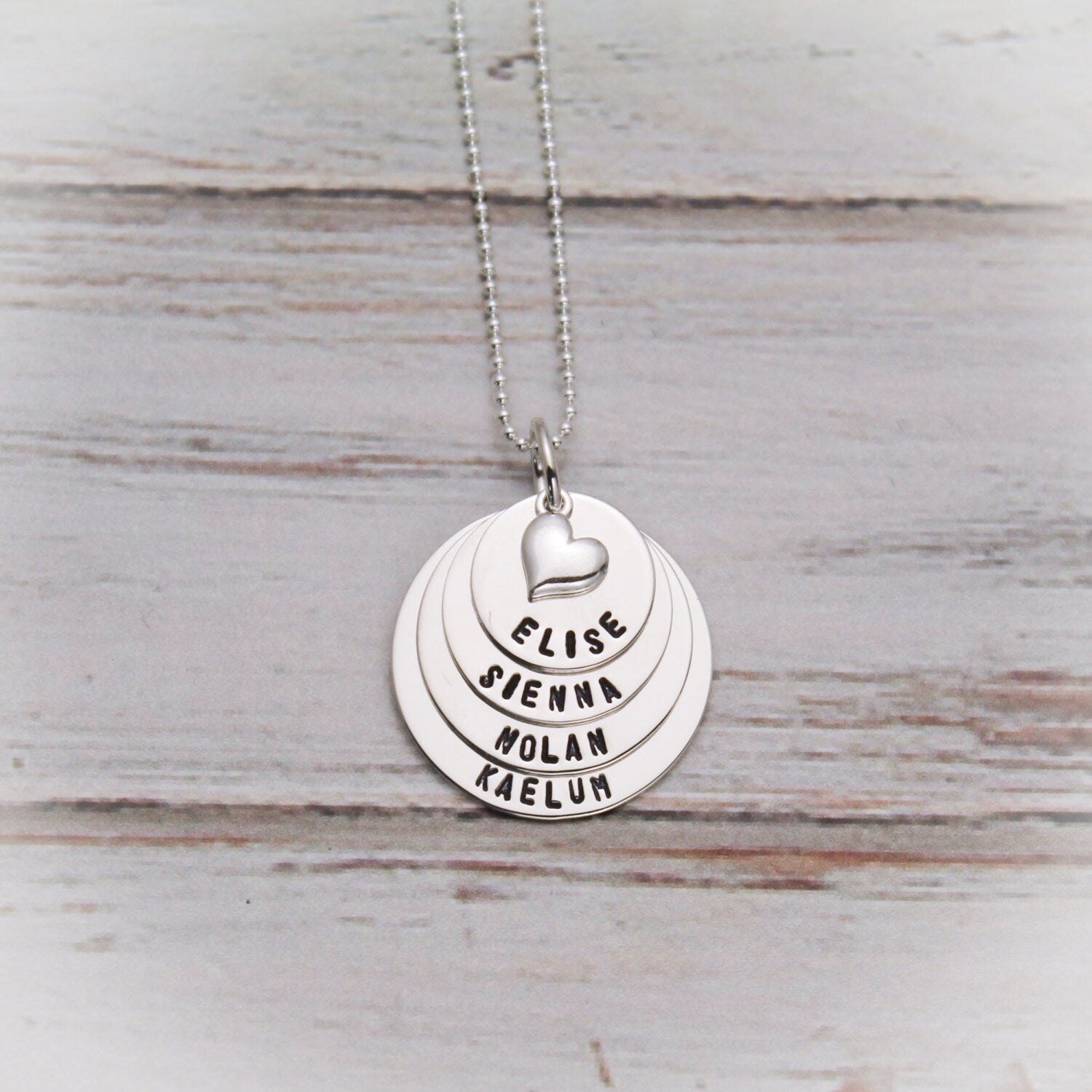 Four Tiny Layers Grandma or Mommy Layered Sterling Silver Personalized Necklace Hand Stamped Jewelry-