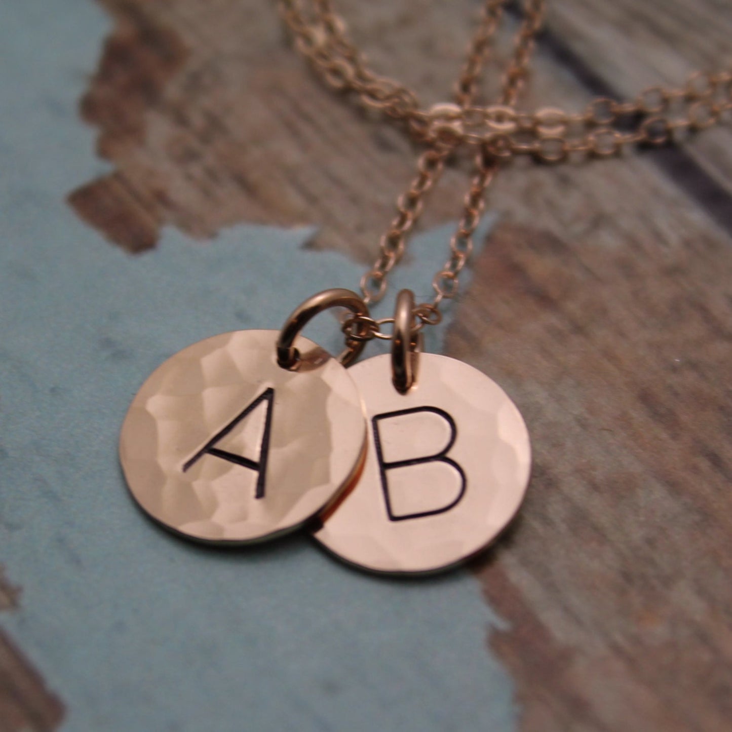 Two (2) Rose Gold Filled Initial Necklace Personalized Hand Stamped Jewelry