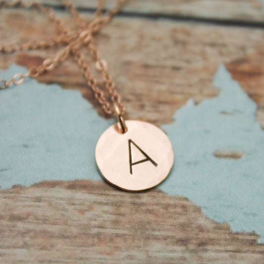 Rose Gold Filled Initial Necklace Personalized Hand Stamped Jewelry