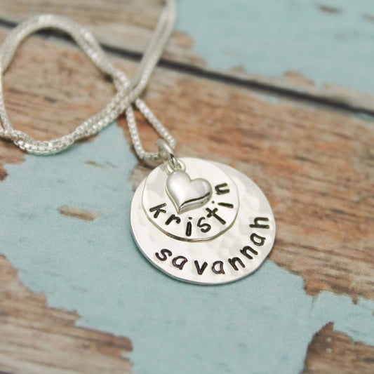 Two Layer NECKLACE Sterling Silver Personalized Mommy Gift Hand Stamped Jewelry